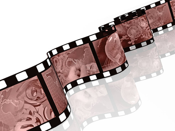 Rolo de filme com imagens sépia (comunicação) sobre fundo branco
 - Foto, Imagem