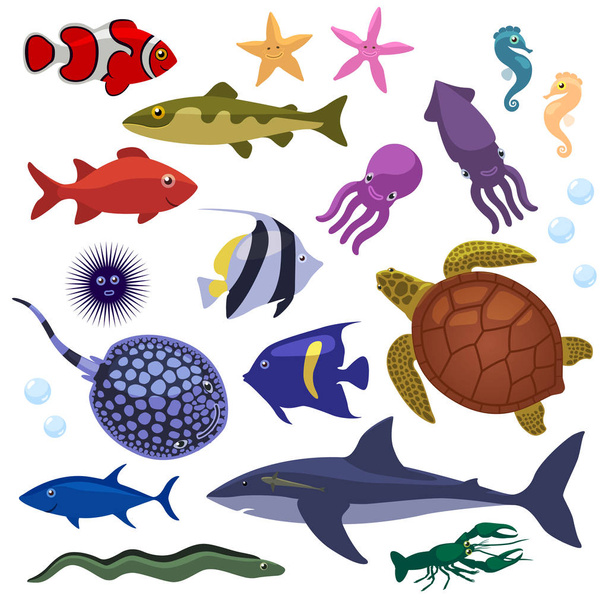 Sualtı sakinleri deniz canlıları çocuklar için - Vektör, Görsel