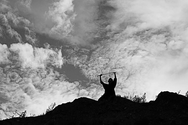 silhouette of warrior holding sword - Photo, Image