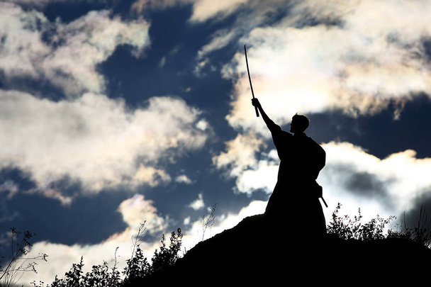 silhouette of fighter with sword - Photo, Image