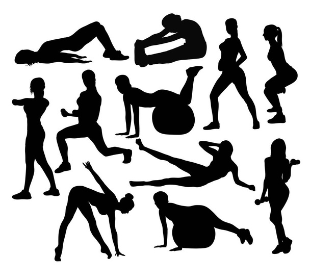 Exercícios e Atividade de Fitness Silhuetas
 - Vetor, Imagem