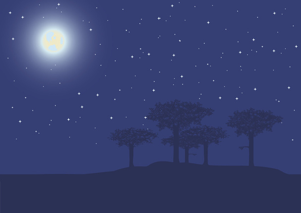 Деревья в ночи
 - Вектор,изображение