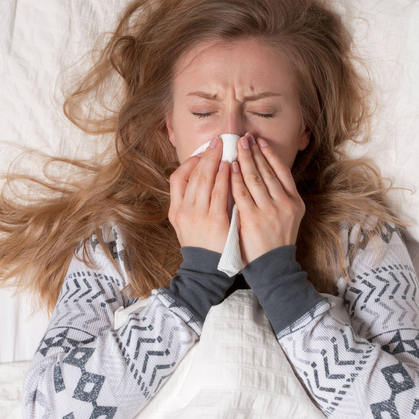 Woman has cold, flu and high fever.  - Fotografie, Obrázek