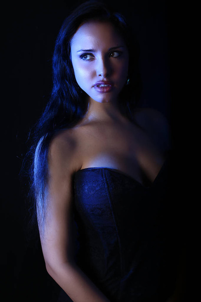 Book cover for a vampire novel - beautiful brunette wearing a black dress - Foto, imagen