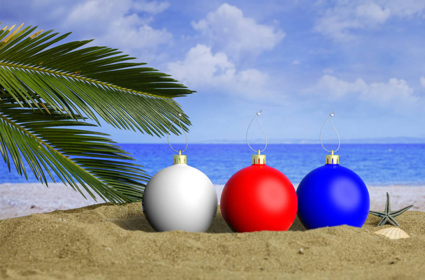 クリスマス ビーチ休暇の概念。3 d イラストレーション - 写真・画像