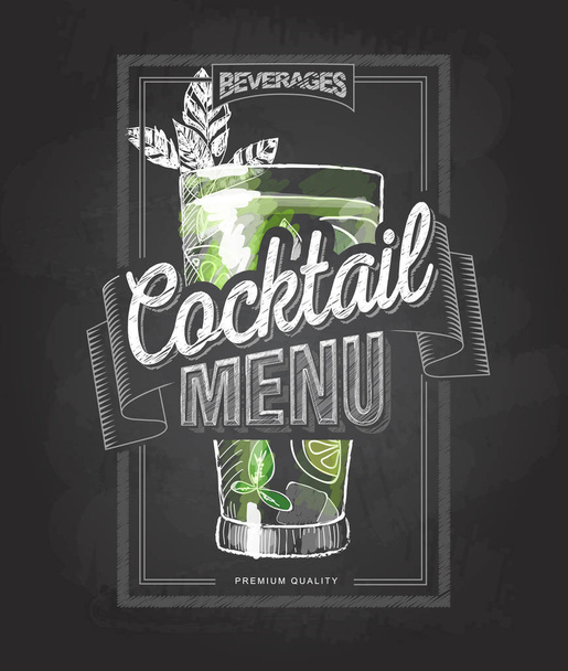 Chalk drawing typography cocktail menu design - Вектор,изображение