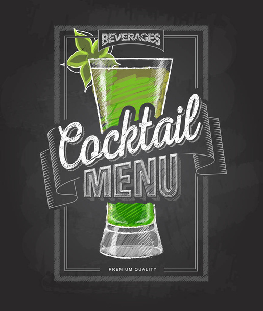 Chalk drawing typography cocktail menu design - Vector, Image