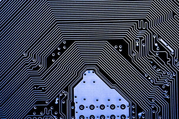 Streszczenie z bliska układów elektronicznych w technologii na płyty głównej komputera tło (logika deska, procesor płyta, płyta główna, płyty systemowej, mobo) - Zdjęcie, obraz