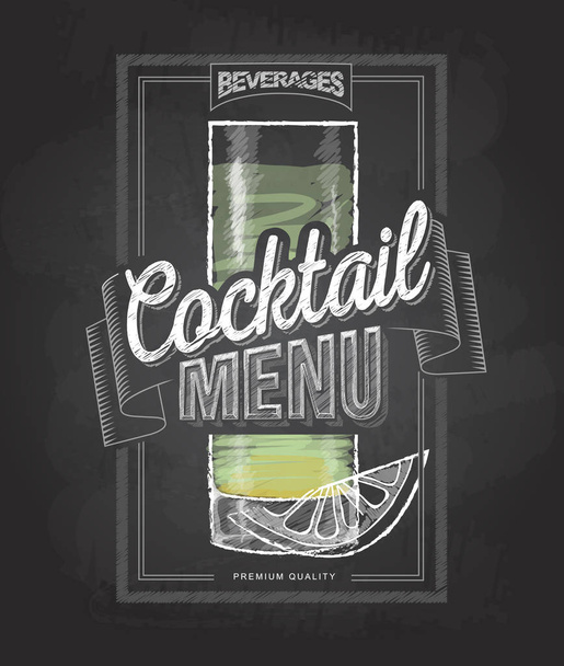 Chalk drawing typography cocktail menu design - Vector, Image