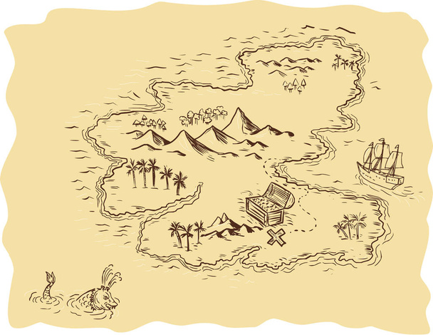 Pirate Treasure Map Sailing Ship Drawing - Vector, Image