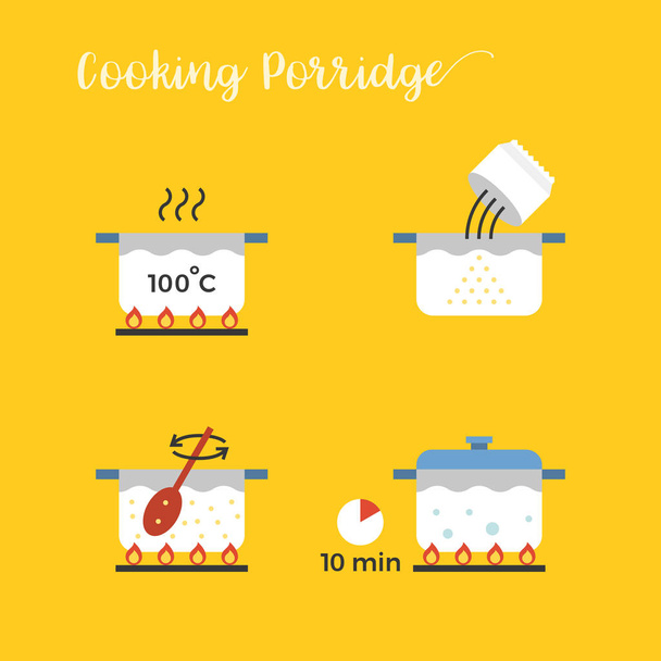 informations graphiques de cuisson du porridge en pot étape par étape, vecteur de conception plate
 - Vecteur, image