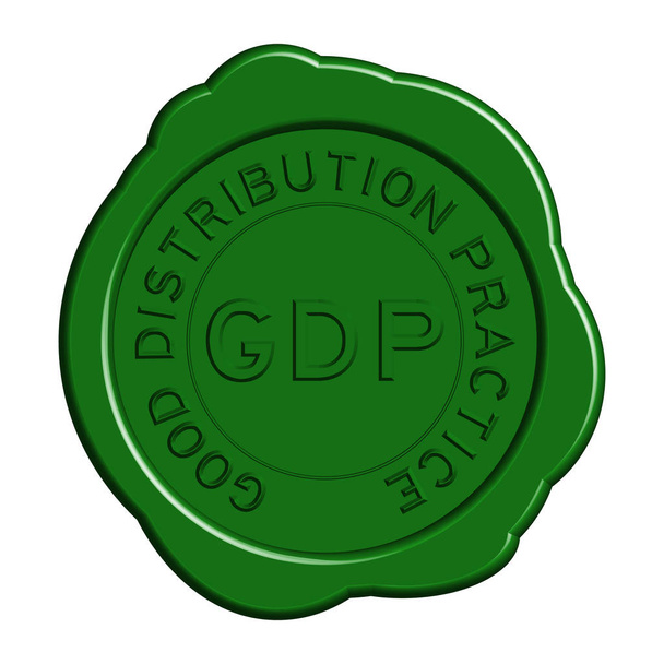 PBI verde (Buenas prácticas de distribución) sello de cera redonda sobre fondo blanco
 - Vector, Imagen
