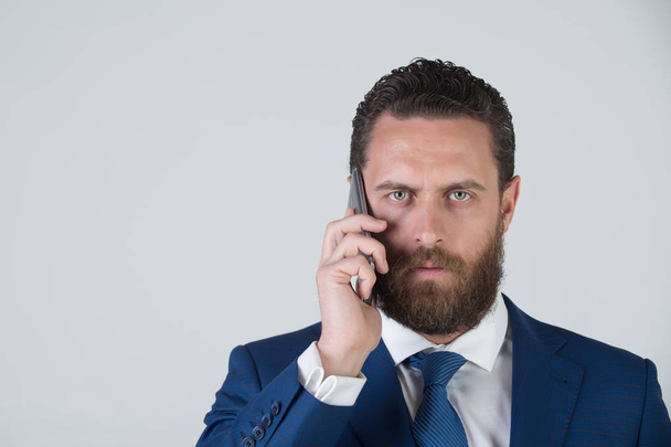 bearded man or businessman with mobile or cell phone - Φωτογραφία, εικόνα