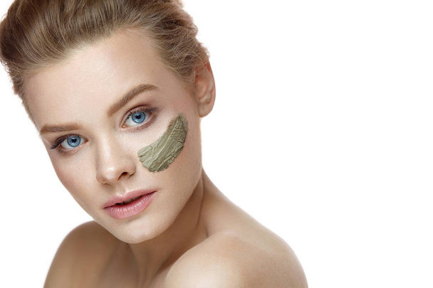 Beauty And Spa. Portrait Of Cosmetic Mask On Young Woman Face - Fotoğraf, Görsel