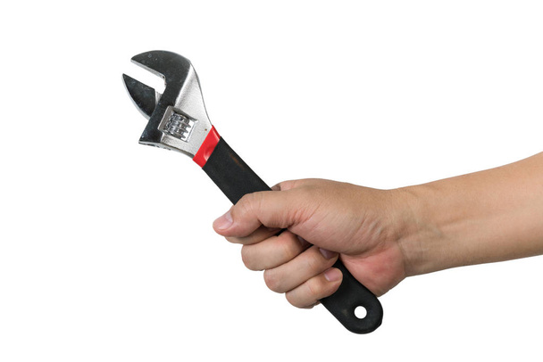 Man hand holding adjustable wrench - Photo, Image