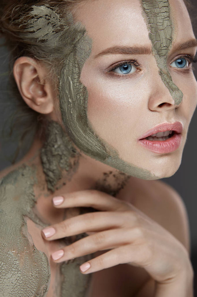 Skin Care. Young Woman With Clay Mask On Face And Body - Photo, image