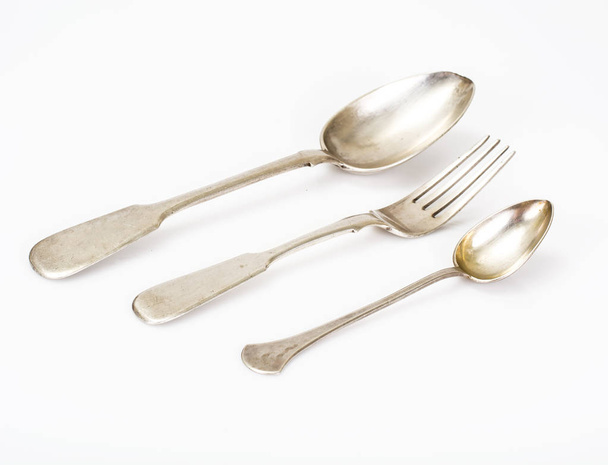 Old silver cutlery - Foto, afbeelding