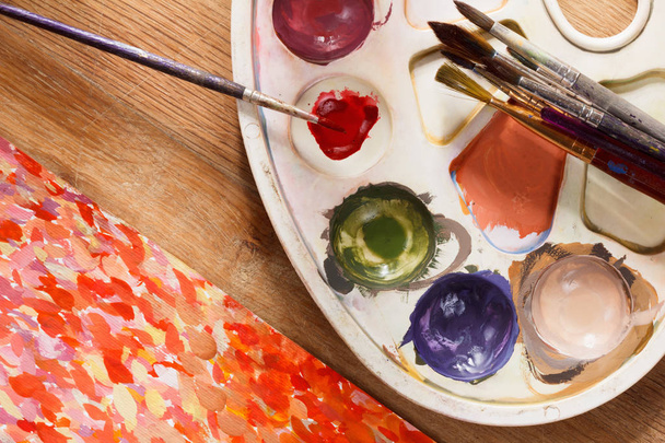 Set of watercolor paints and paintbrushes for painting - 写真・画像