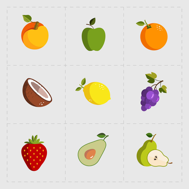 Colorful Fruit Icon Set on White Background  - Vector, Image