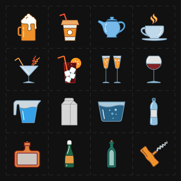 seize icônes modernes de bar plat
  - Vecteur, image