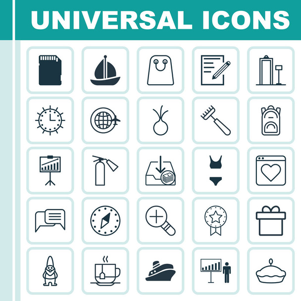 Satz von 25 universell editierbaren Symbolen. kann für Web-, Mobil- und App-Design verwendet werden. beinhaltet Elemente wie Reiseboot, Heißgetränk, Himmelsrichtung und mehr. - Vektor, Bild
