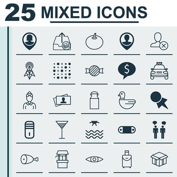 Set de 25 iconos editables universales. Puede ser utilizado para el diseño web, móvil y de aplicaciones. Incluye elementos tales como aperitivo, ganancias salientes, rábano y más
. - Vector, Imagen