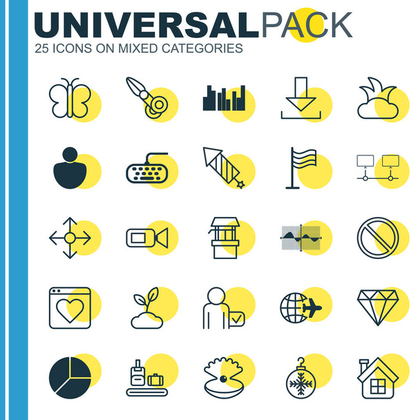 Set Of 25 Universal Editable Icons. Can Be Used For Web, Mobile And App Design. Includes Elements Such As Filled Wave Chart, Followed Website, Briefcase Scanner And More. - Vector, Image