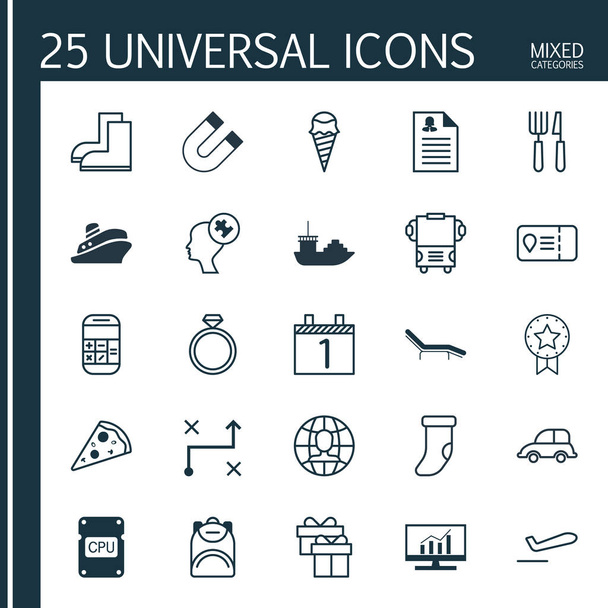 Satz von 25 universell editierbaren Symbolen. kann für Web-, Mobil- und App-Design verwendet werden. beinhaltet Elemente wie Dessert, Agenda, Lösung und mehr. - Vektor, Bild