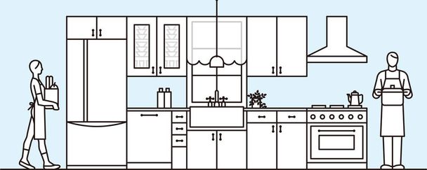 εσωτερική διαρρύθμιση δωμάτιο κουζινών - Διάνυσμα, εικόνα