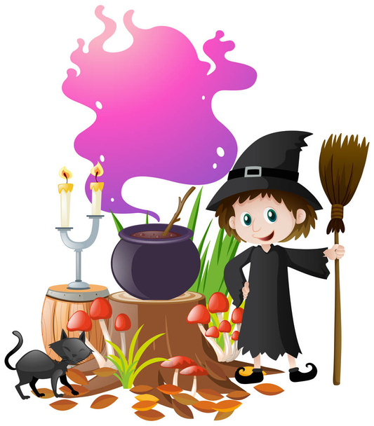 Boszorkány, és a magic főzet pot - Vektor, kép