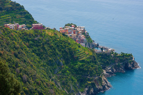 View from the height of the village of Manarola, Cinque Terre, I - Фото, изображение