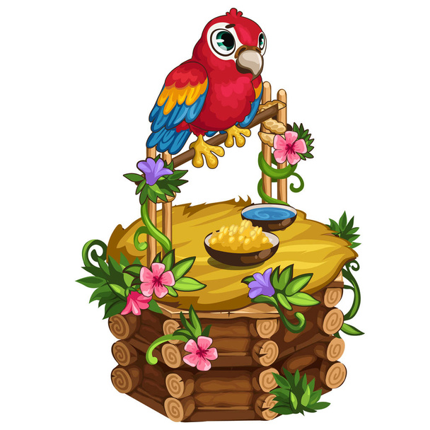 Tropical parrot sits on a beautiful wooden perch - Вектор, зображення