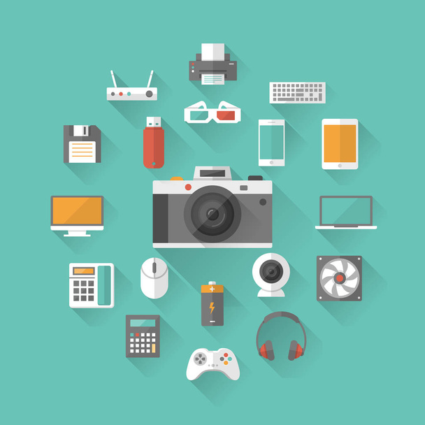 Set of technology and multimedia devices icons. Vector illustration - Vector, Image