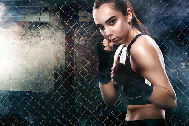 Brutal Fighter boxer woman close up. Sport Concept. - Fotografie, Obrázek