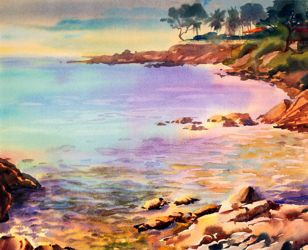 Watercolor painting seascape - Photo, Image