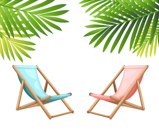 Houten strand chaise lounge verschillend werkje vector instellen illustratie geïsoleerd op achtergrond zomer achtergrond - Vector, afbeelding