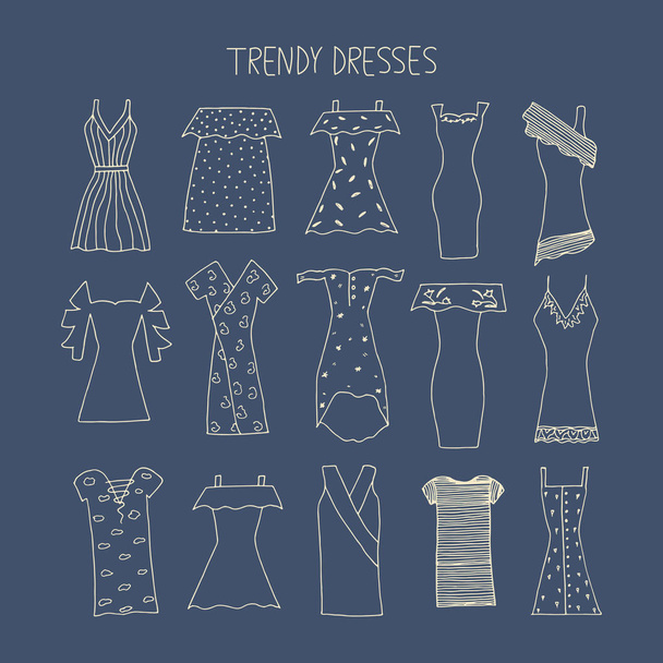 Hand getekende trendy jurken ontwerpconcept. Mode jurken met s - Vector, afbeelding
