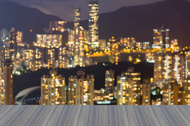 Night blurred bokeh light Hong Kong residence area over high hill, abstract background - Photo, Image