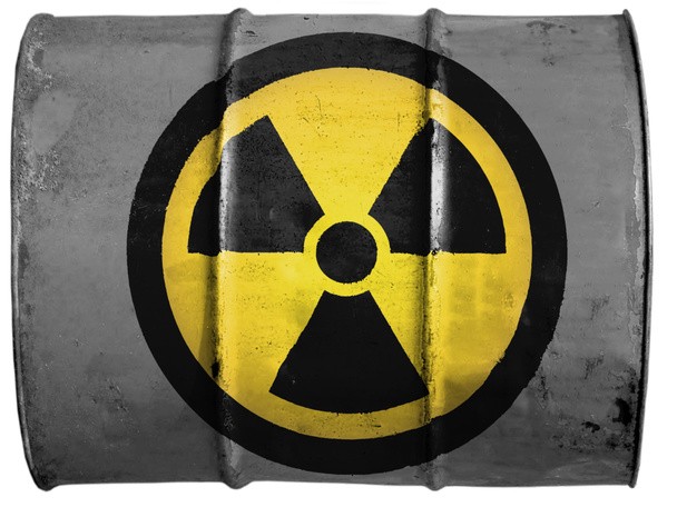 Symbol für nukleare Strahlung auf Ölfass gemalt - Foto, Bild
