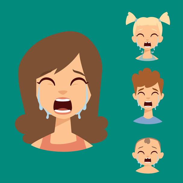Vector instellen huilen emoticons gezicht mensen angst schok verrassing avatars tekens illustratie - Vector, afbeelding