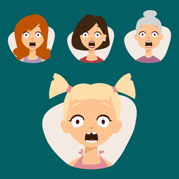 Ensemble vectoriel belles émoticônes visage des gens peur choc surprise avatars personnages illustration
 - Vecteur, image