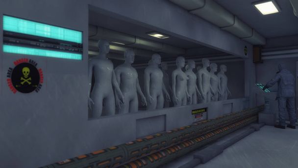 Des clones humains dans une pièce futuriste
 - Photo, image
