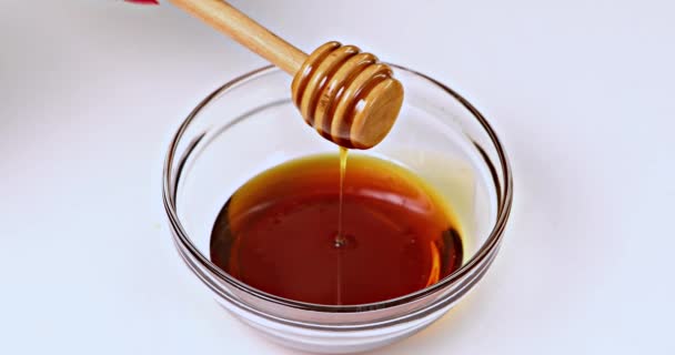  Honey dipper and honey in bowl - Záběry, video