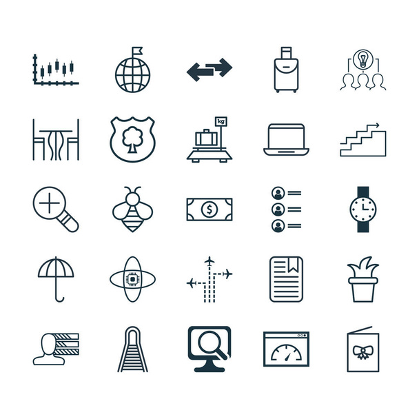 Set de 25 iconos editables universales. Puede ser utilizado para el diseño web, móvil y de aplicaciones. Incluye elementos tales como Cpu atómica, Bolso de viaje, Cuaderno
. - Vector, Imagen