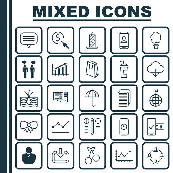 Set de 25 iconos editables universales. Puede ser utilizado para el diseño web, móvil y de aplicaciones. Incluye elementos como nudo de mariposa, duración de la llamada, Gingham y más
. - Vector, Imagen