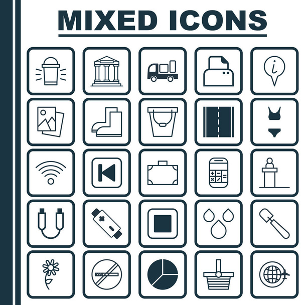 Set de 25 iconos editables universales. Puede ser utilizado para el diseño web, móvil y de aplicaciones. Incluye elementos tales como puntero de información, cartera, entrega y más
. - Vector, imagen