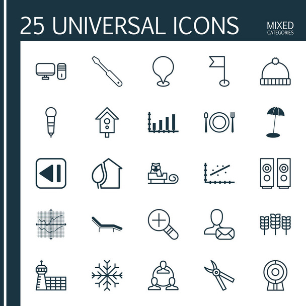 Set Of 25 Universal Editable Icons. Can Be Used For Web, Mobile And App Design. Includes Elements Such As Eating, Personal Computer, Wheat And More. - Vector, Image
