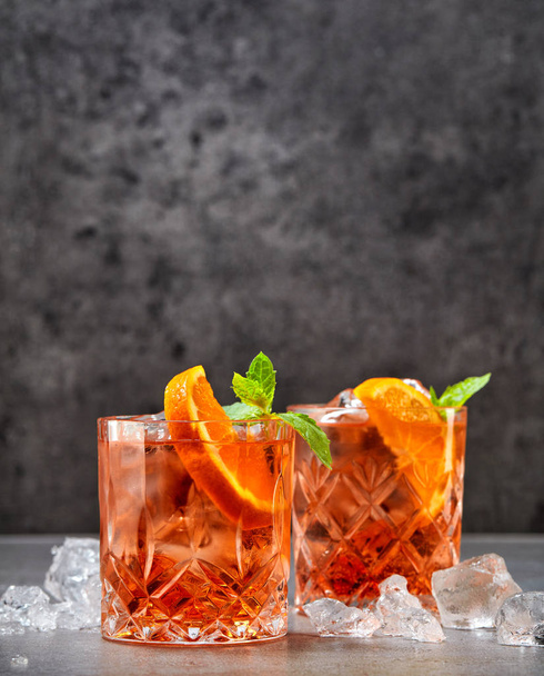 two glasses of aperol soda cocktail - Photo, image