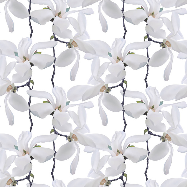 シームレス パターン - モクレンの花 - ベクター画像