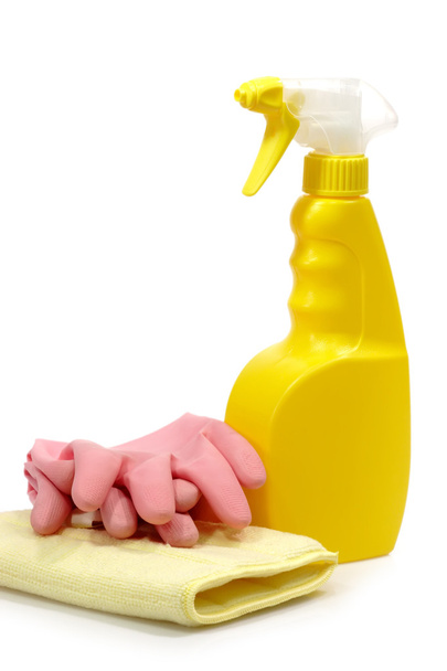Spray Bottle with pink Gloves - Photo, Image